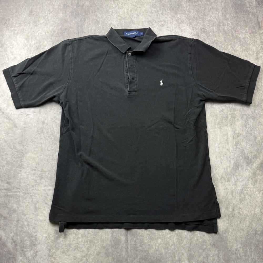 Polo Golf Ralph Lauren Mens Large Black Pique Cotton Short Sleeve Polo Shirt